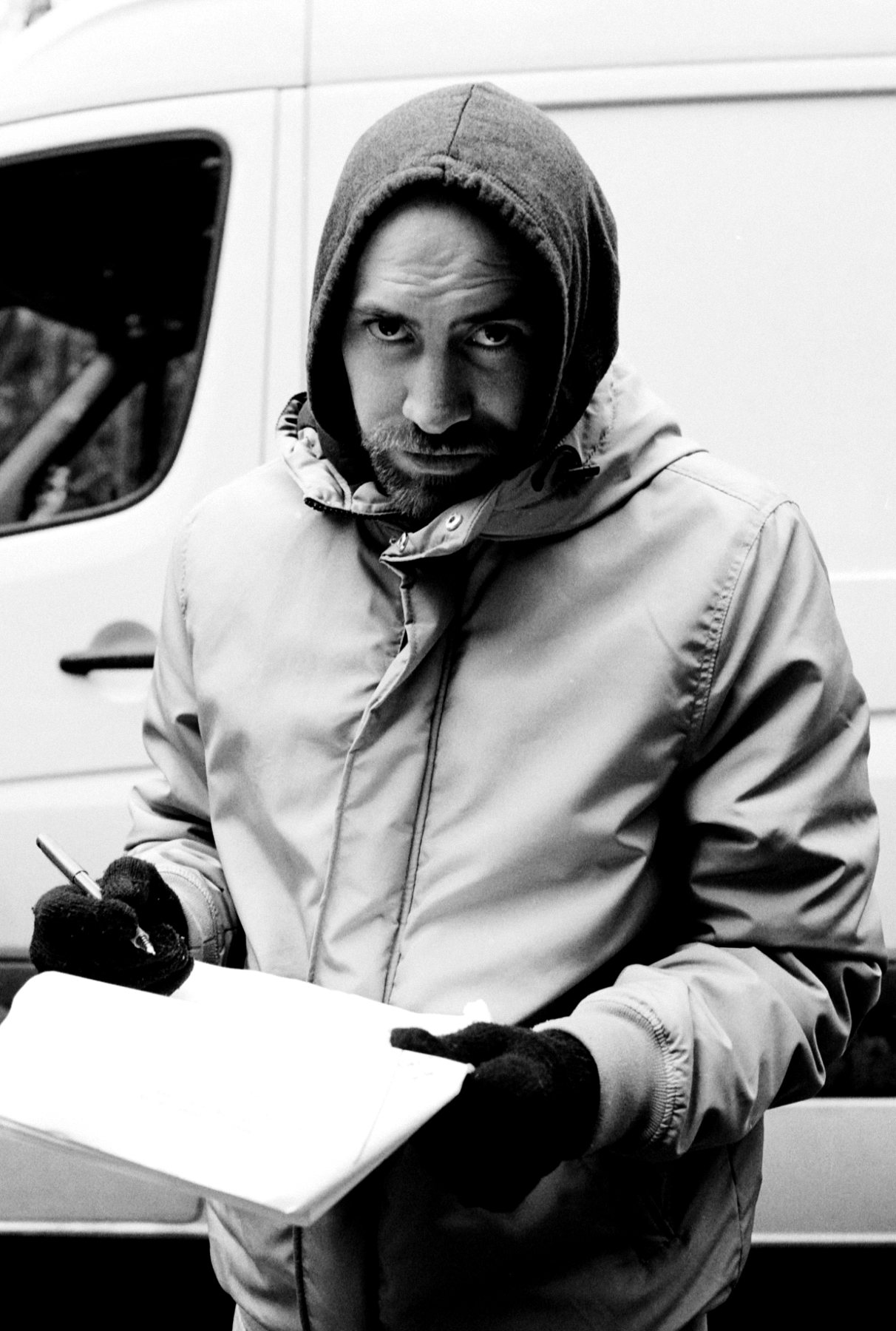 On set with the slate